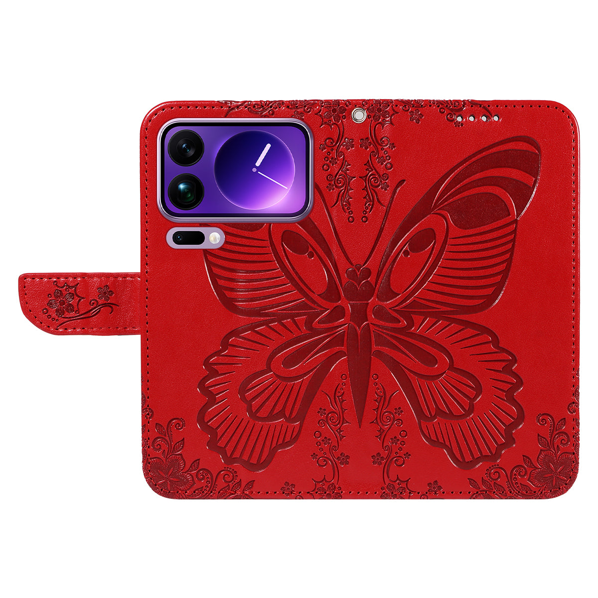 For Xiaomi 17 Pro Max Case Butterfly Pattern PU Leather Folio Flip Phone Cover -  Red