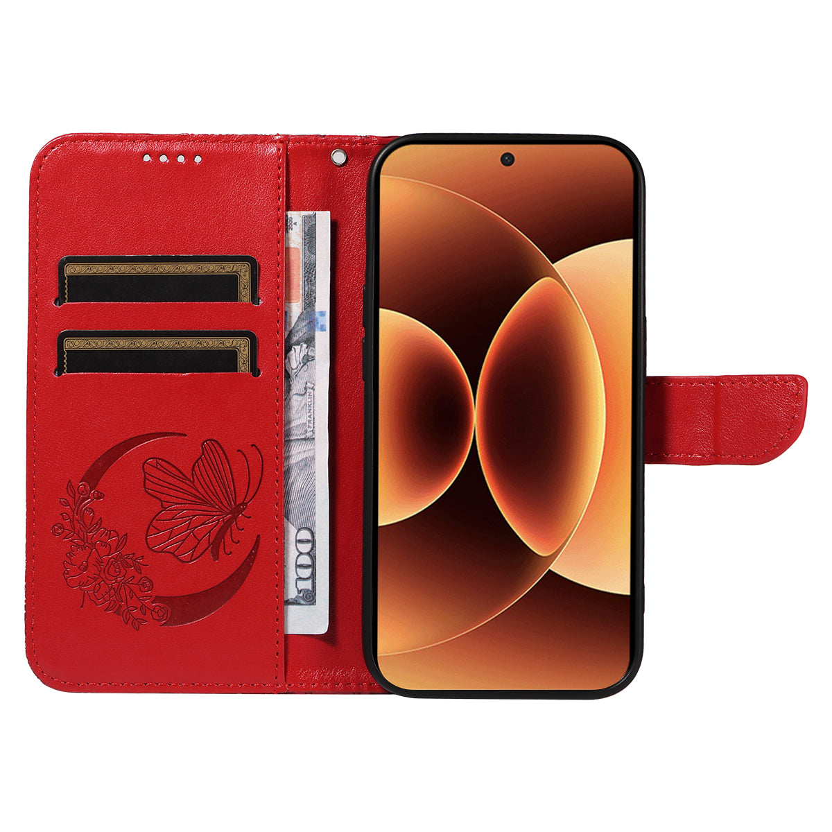 For Xiaomi 17 Pro Max Case Butterfly Pattern PU Leather Folio Flip Phone Cover -  Red