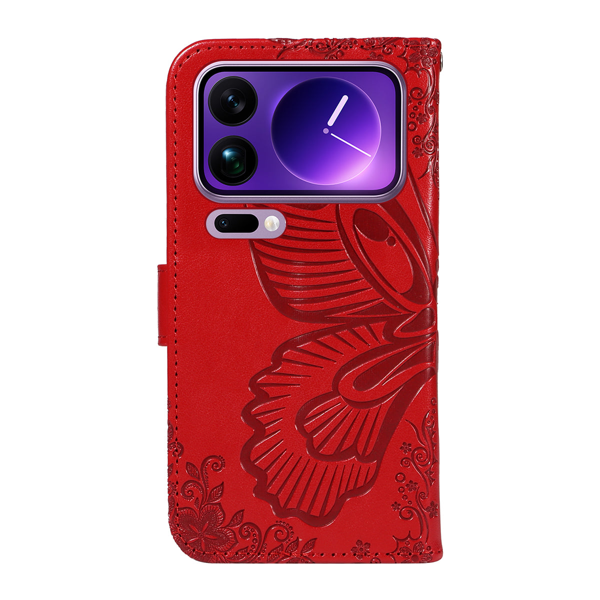 For Xiaomi 17 Pro Max Case Butterfly Pattern PU Leather Folio Flip Phone Cover -  Red
