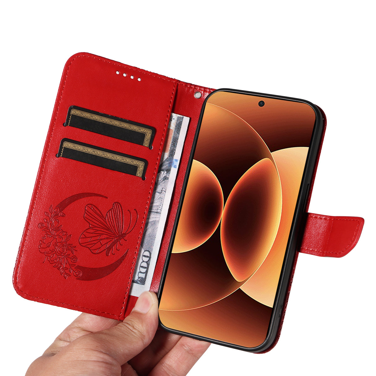 For Xiaomi 17 Pro Max Case Butterfly Pattern PU Leather Folio Flip Phone Cover -  Red