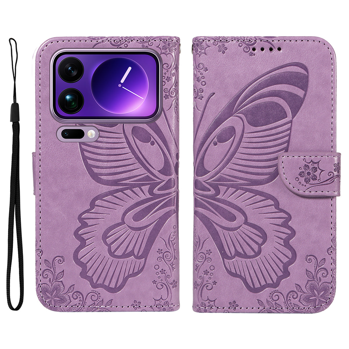 For Xiaomi 17 Pro Max Case Butterfly Pattern PU Leather Folio Flip Phone Cover -  Light Purple