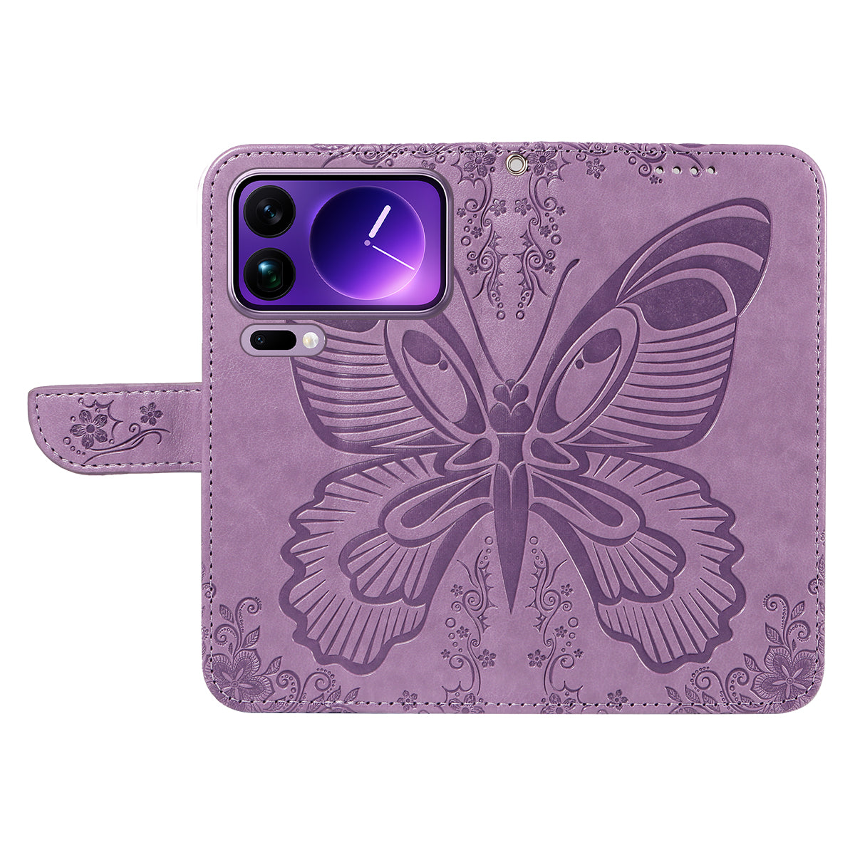 For Xiaomi 17 Pro Max Case Butterfly Pattern PU Leather Folio Flip Phone Cover -  Light Purple