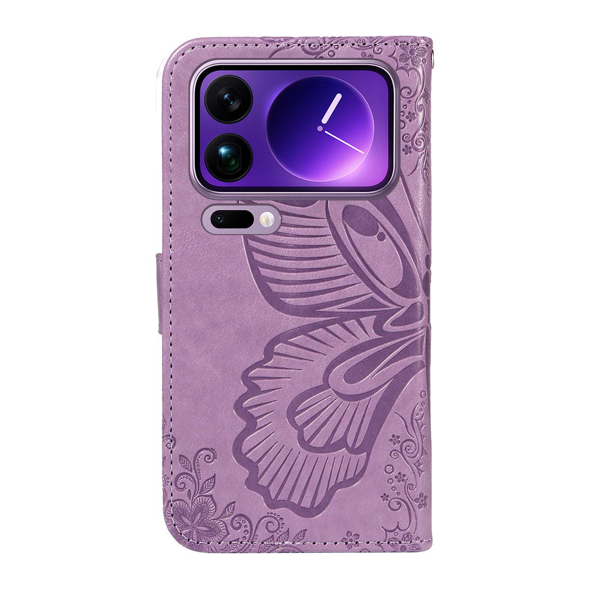For Xiaomi 17 Pro Max Case Butterfly Pattern PU Leather Folio Flip Phone Cover -  Light Purple