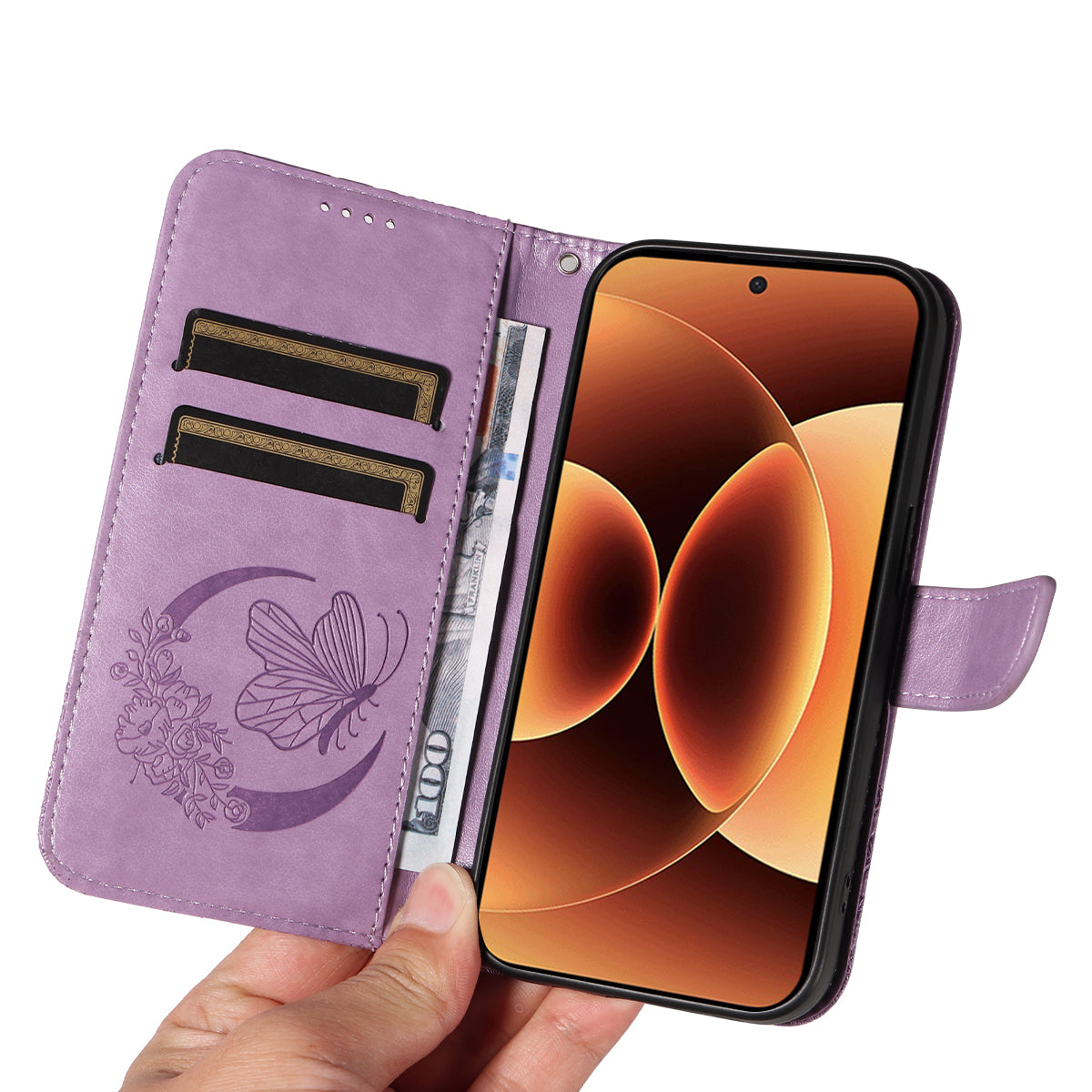For Xiaomi 17 Pro Max Case Butterfly Pattern PU Leather Folio Flip Phone Cover -  Light Purple