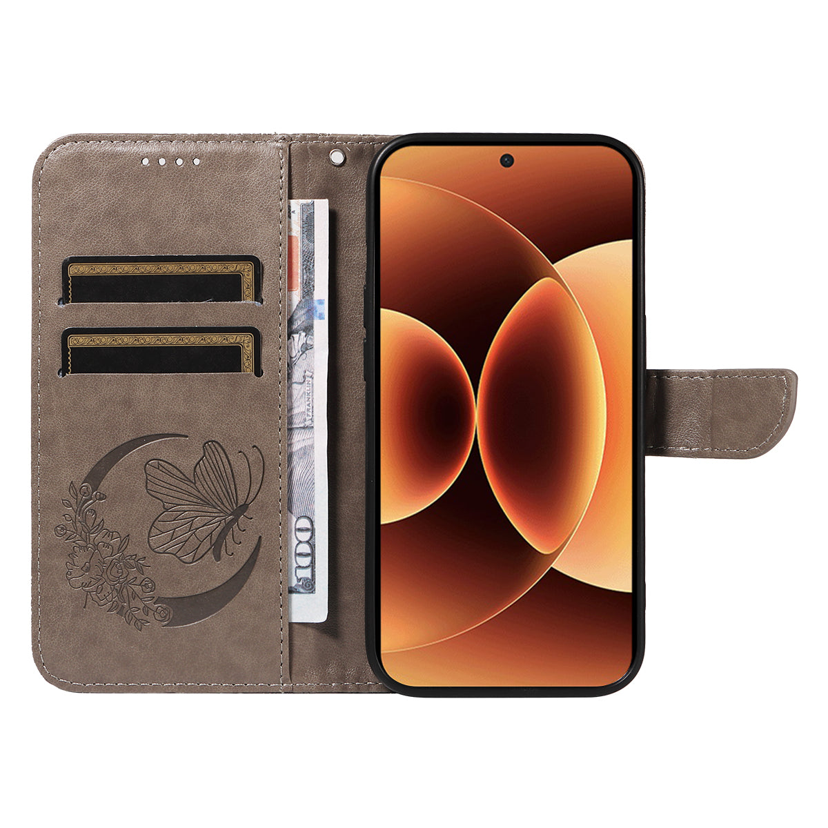 For Xiaomi 17 Pro Max Case Butterfly Pattern PU Leather Folio Flip Phone Cover - Grey