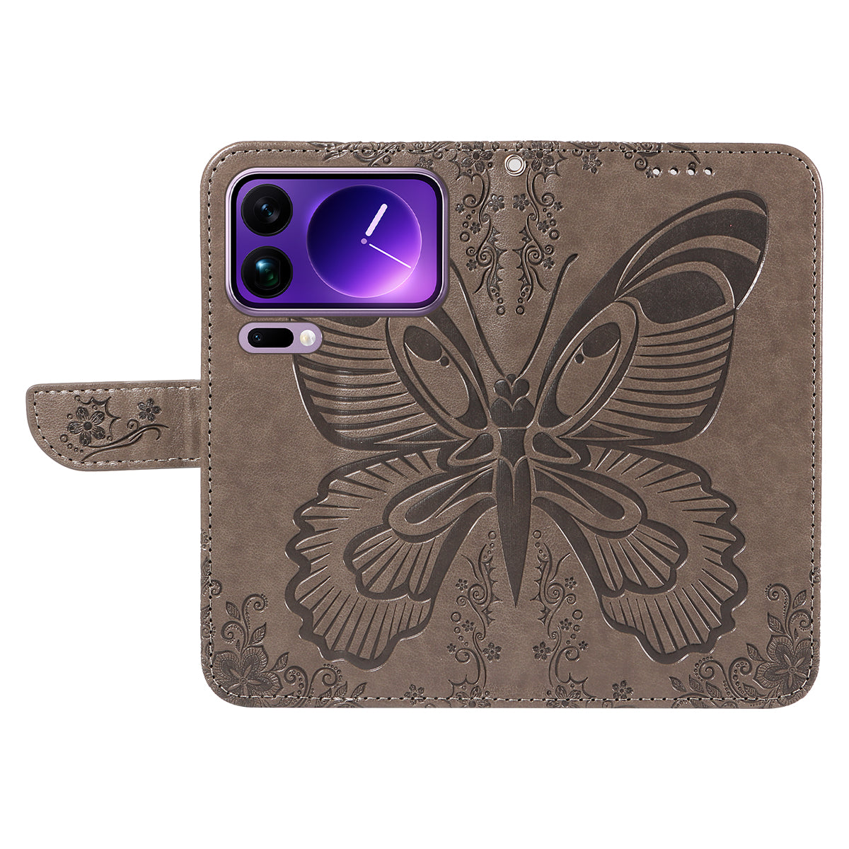 For Xiaomi 17 Pro Max Case Butterfly Pattern PU Leather Folio Flip Phone Cover - Grey