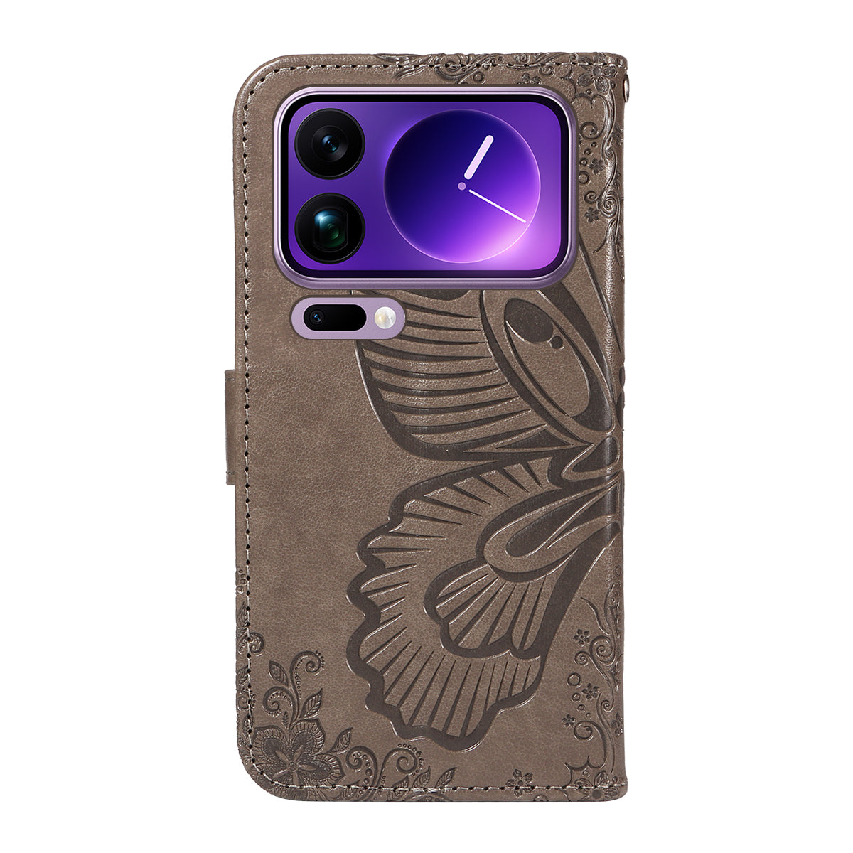 For Xiaomi 17 Pro Max Case Butterfly Pattern PU Leather Folio Flip Phone Cover - Grey