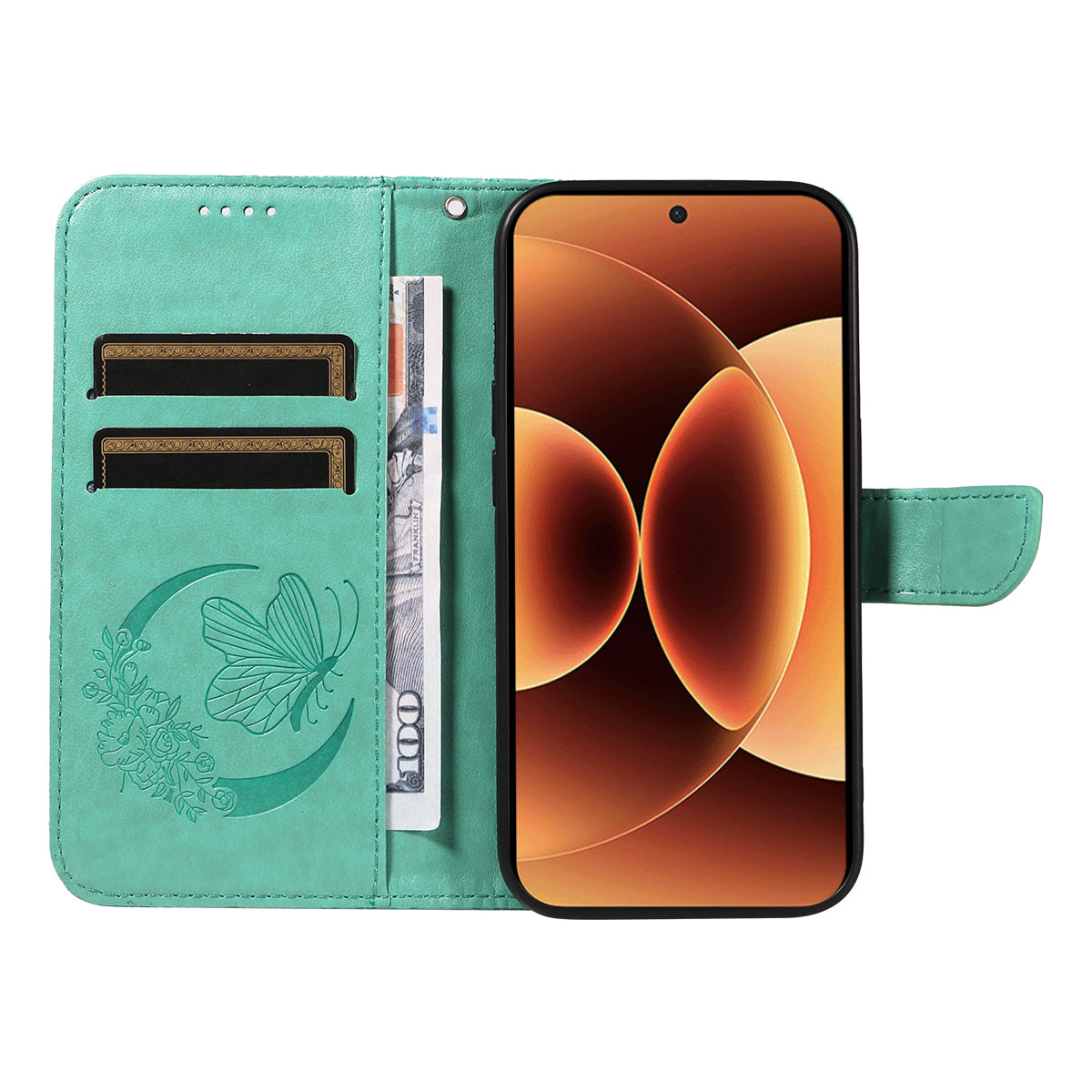 For Xiaomi 17 Pro Max Case Butterfly Pattern PU Leather Folio Flip Phone Cover -  Green