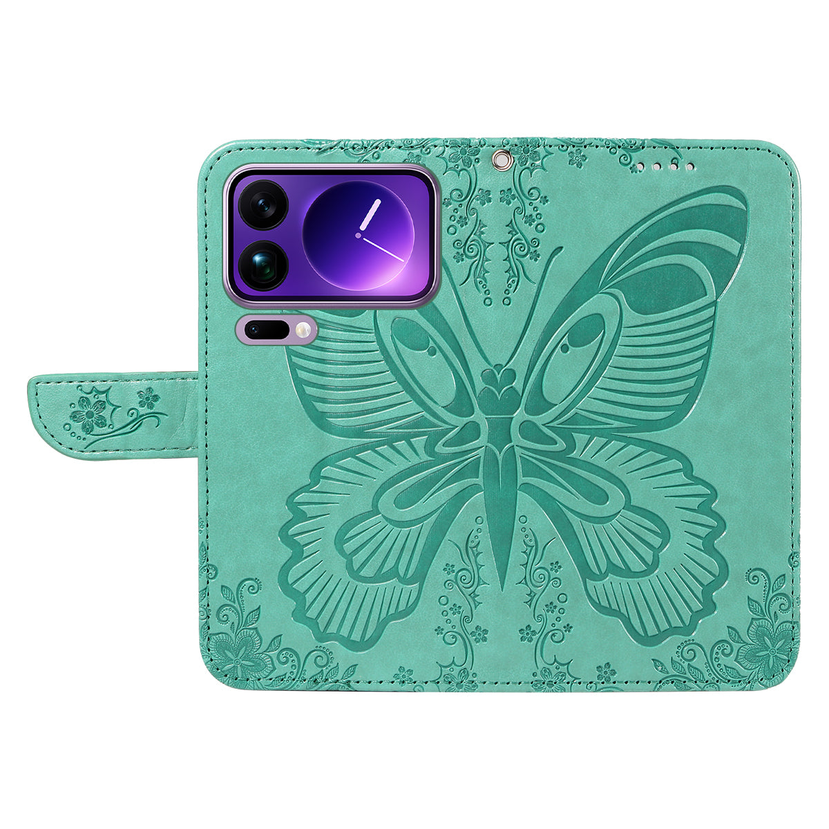 For Xiaomi 17 Pro Max Case Butterfly Pattern PU Leather Folio Flip Phone Cover -  Green