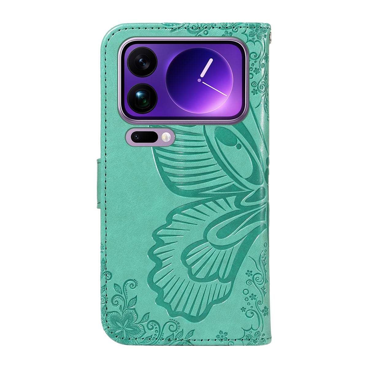 For Xiaomi 17 Pro Max Case Butterfly Pattern PU Leather Folio Flip Phone Cover -  Green