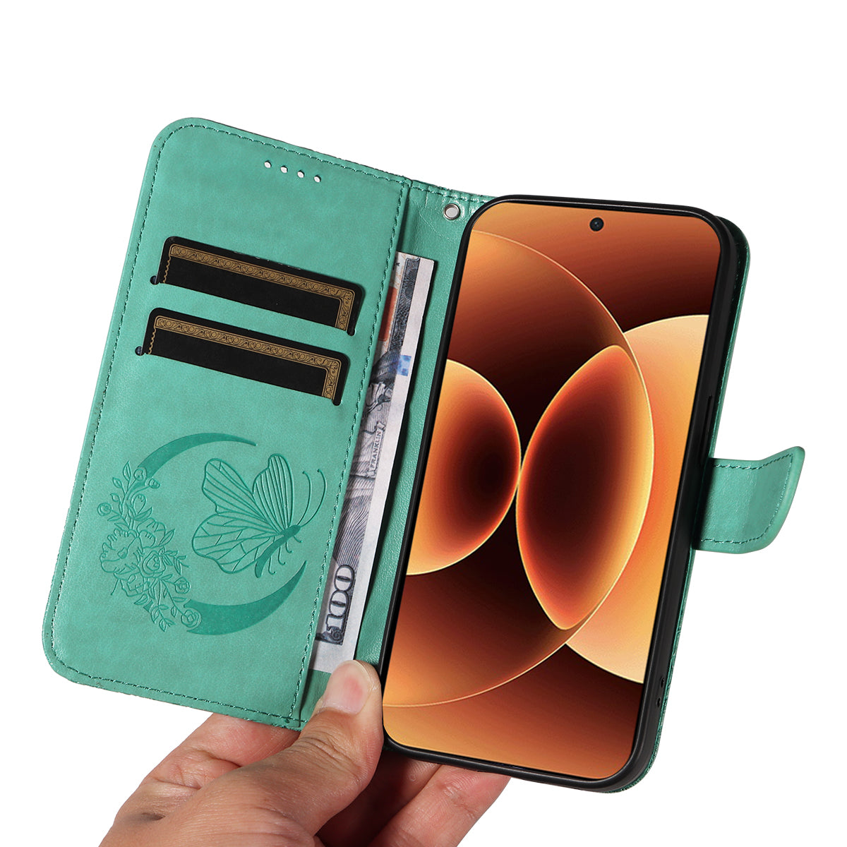 For Xiaomi 17 Pro Max Case Butterfly Pattern PU Leather Folio Flip Phone Cover -  Green