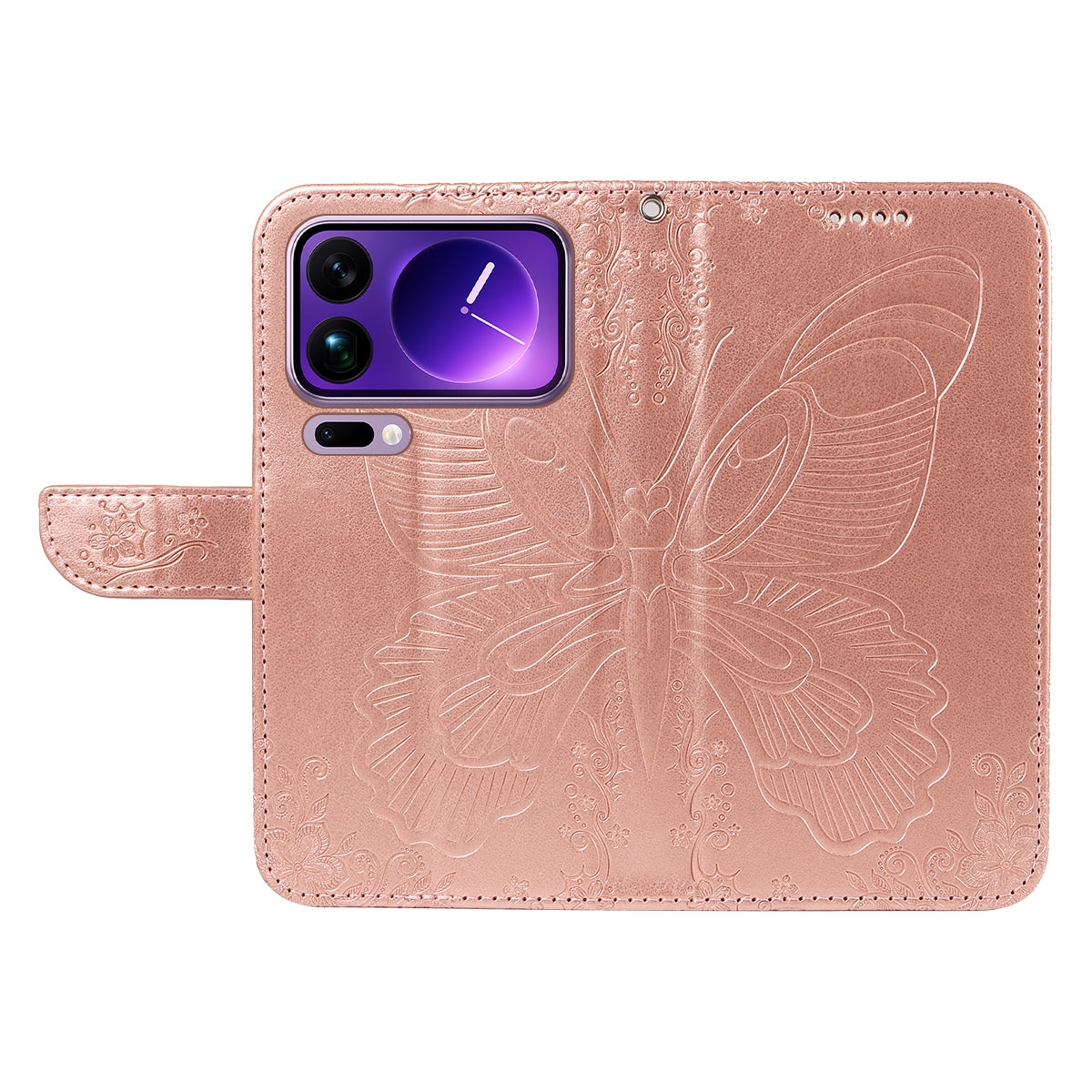 For Xiaomi 17 Pro Max Case Butterfly Pattern PU Leather Folio Flip Phone Cover -  Rose Gold