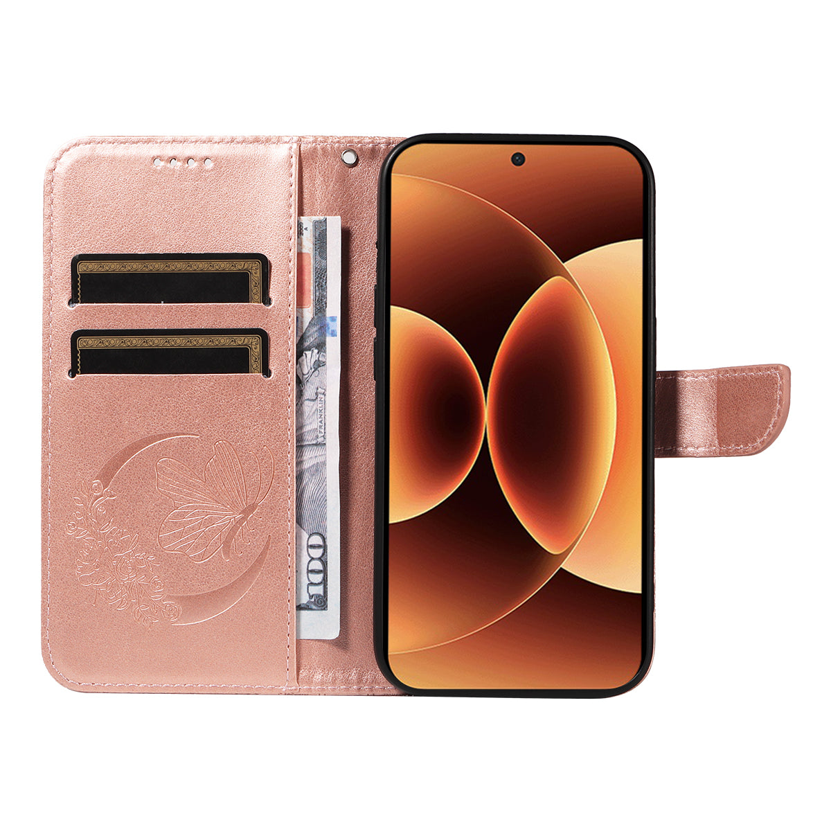 For Xiaomi 17 Pro Max Case Butterfly Pattern PU Leather Folio Flip Phone Cover -  Rose Gold