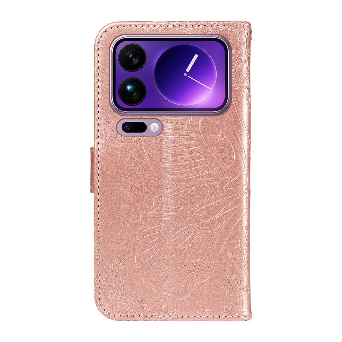 For Xiaomi 17 Pro Max Case Butterfly Pattern PU Leather Folio Flip Phone Cover -  Rose Gold