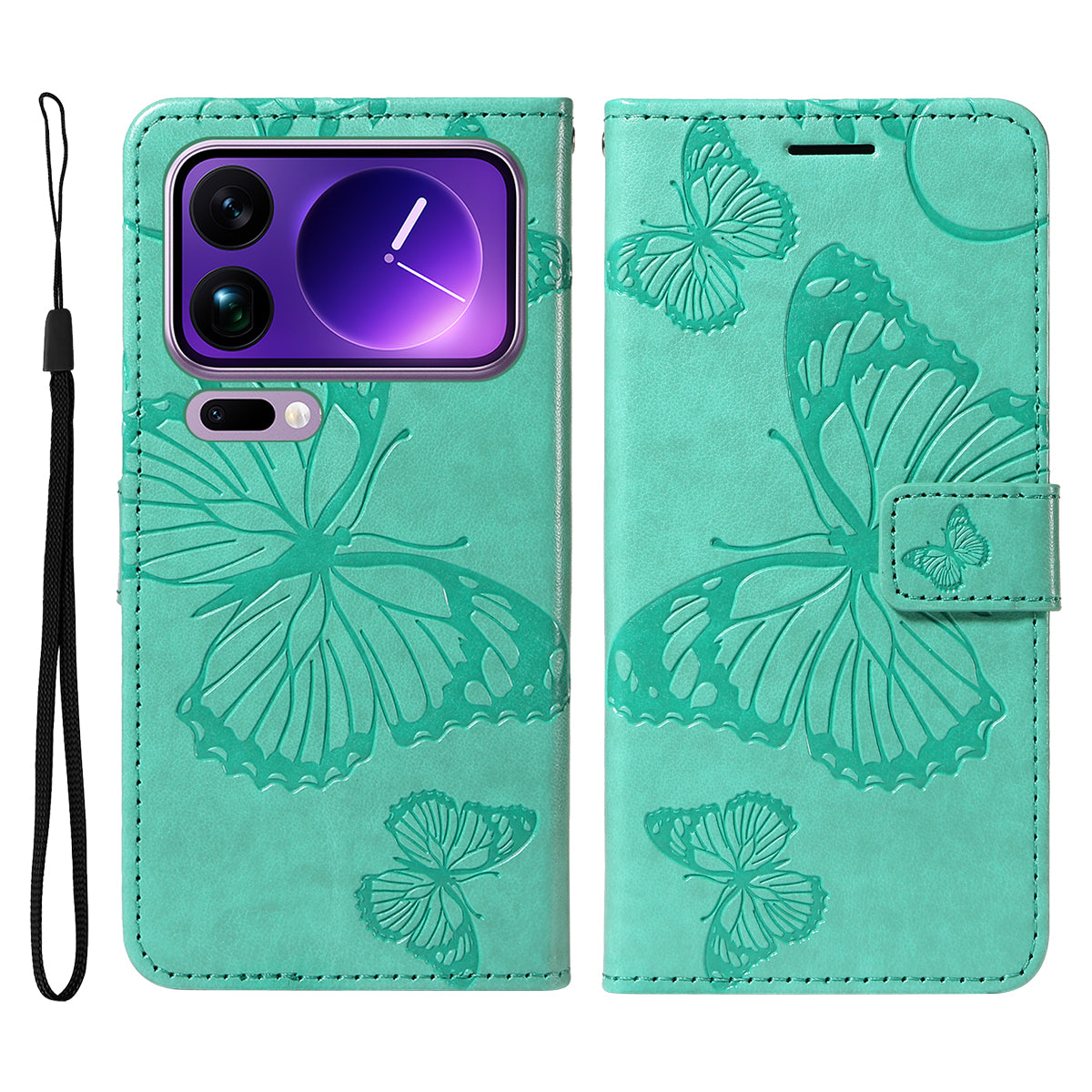 For Xiaomi 17 Pro Max Wallet Case Floral Butterfly Imprinted Leather Phone Cover Stand -  Green