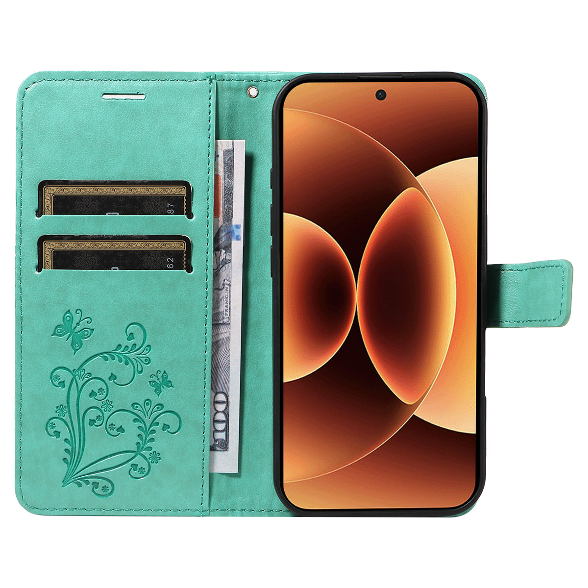 For Xiaomi 17 Pro Max Wallet Case Floral Butterfly Imprinted Leather Phone Cover Stand -  Green