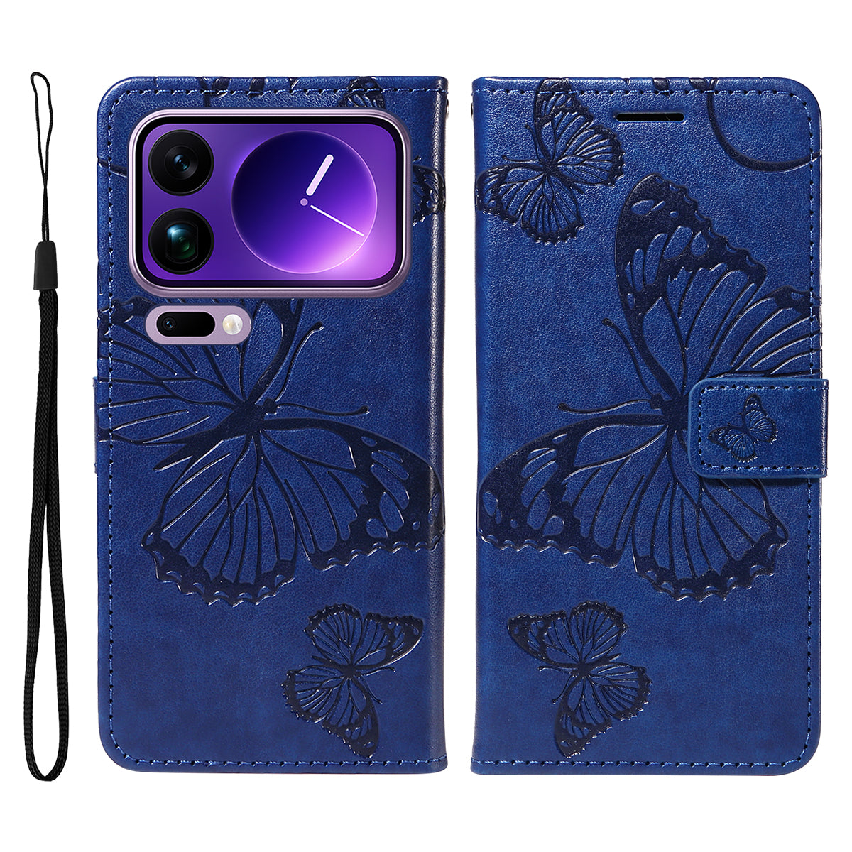 For Xiaomi 17 Pro Max Wallet Case Floral Butterfly Imprinted Leather Phone Cover Stand - Blue
