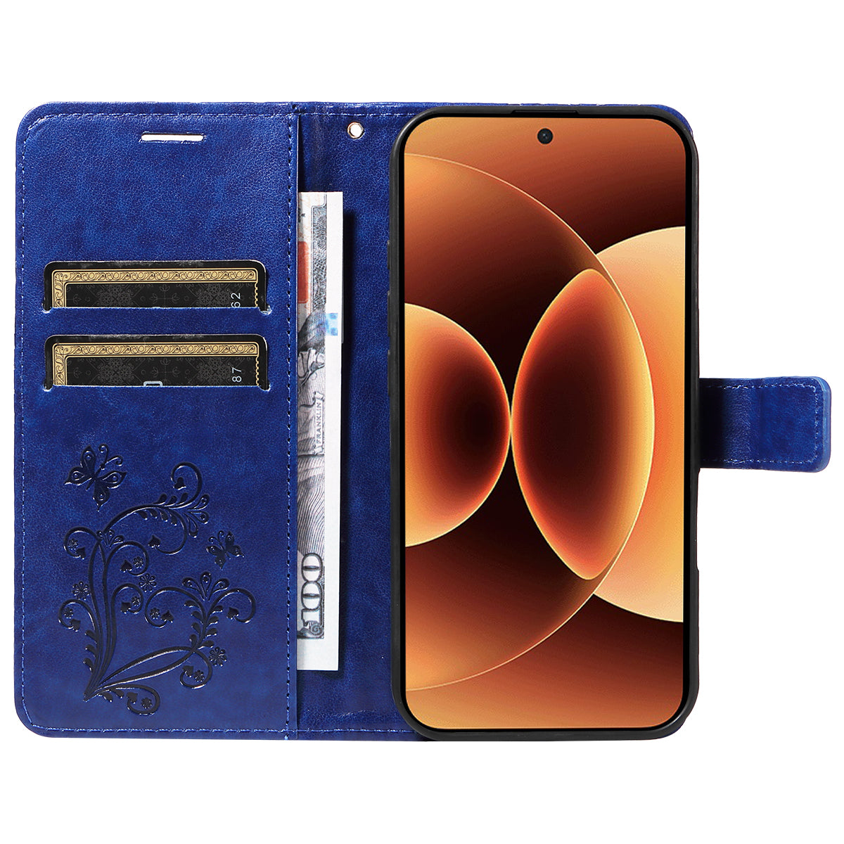 For Xiaomi 17 Pro Max Wallet Case Floral Butterfly Imprinted Leather Phone Cover Stand - Blue