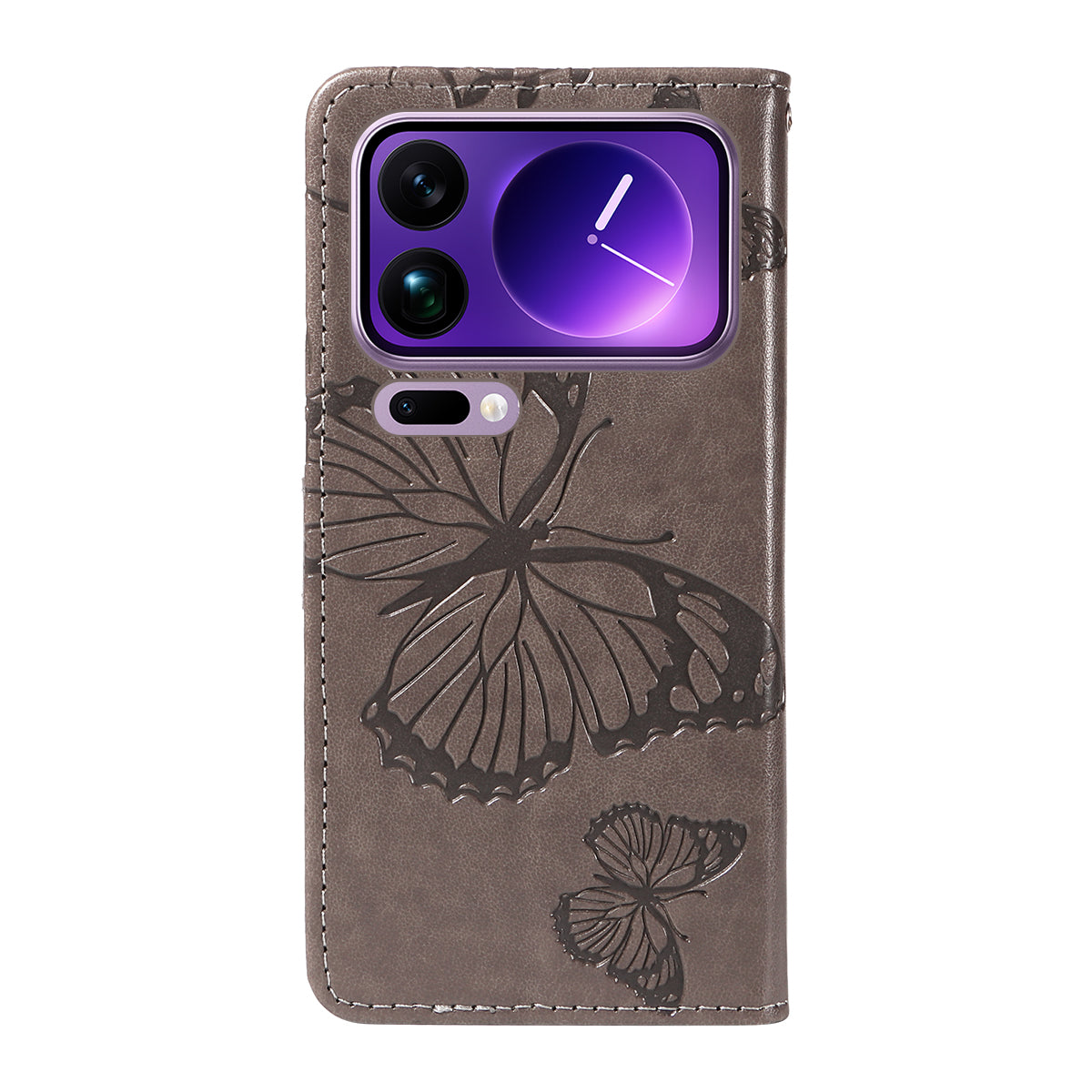For Xiaomi 17 Pro Max Wallet Case Floral Butterfly Imprinted Leather Phone Cover Stand - Grey