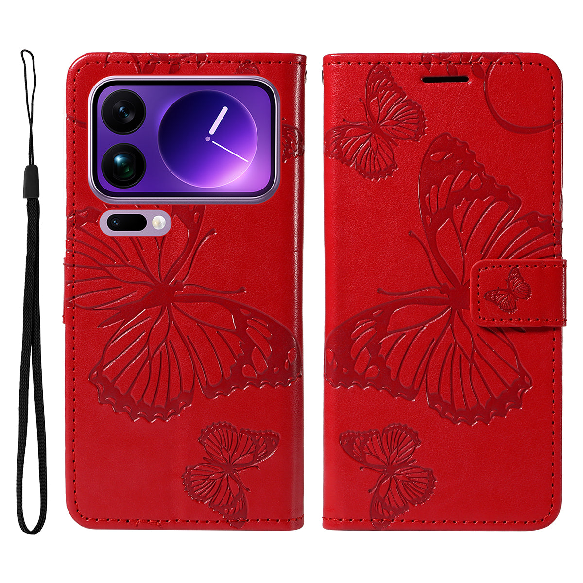 For Xiaomi 17 Pro Max Wallet Case Floral Butterfly Imprinted Leather Phone Cover Stand - Red