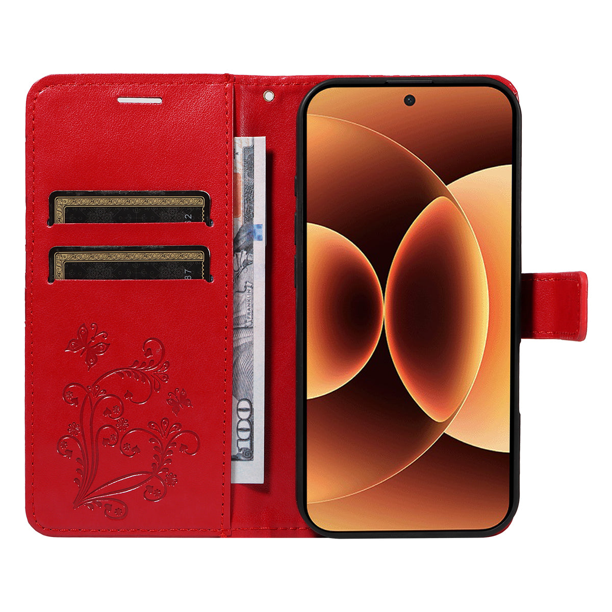 For Xiaomi 17 Pro Max Wallet Case Floral Butterfly Imprinted Leather Phone Cover Stand - Red