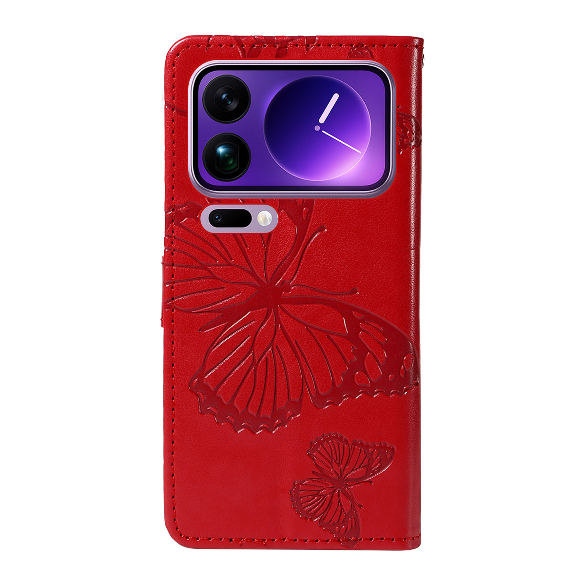 For Xiaomi 17 Pro Max Wallet Case Floral Butterfly Imprinted Leather Phone Cover Stand - Red