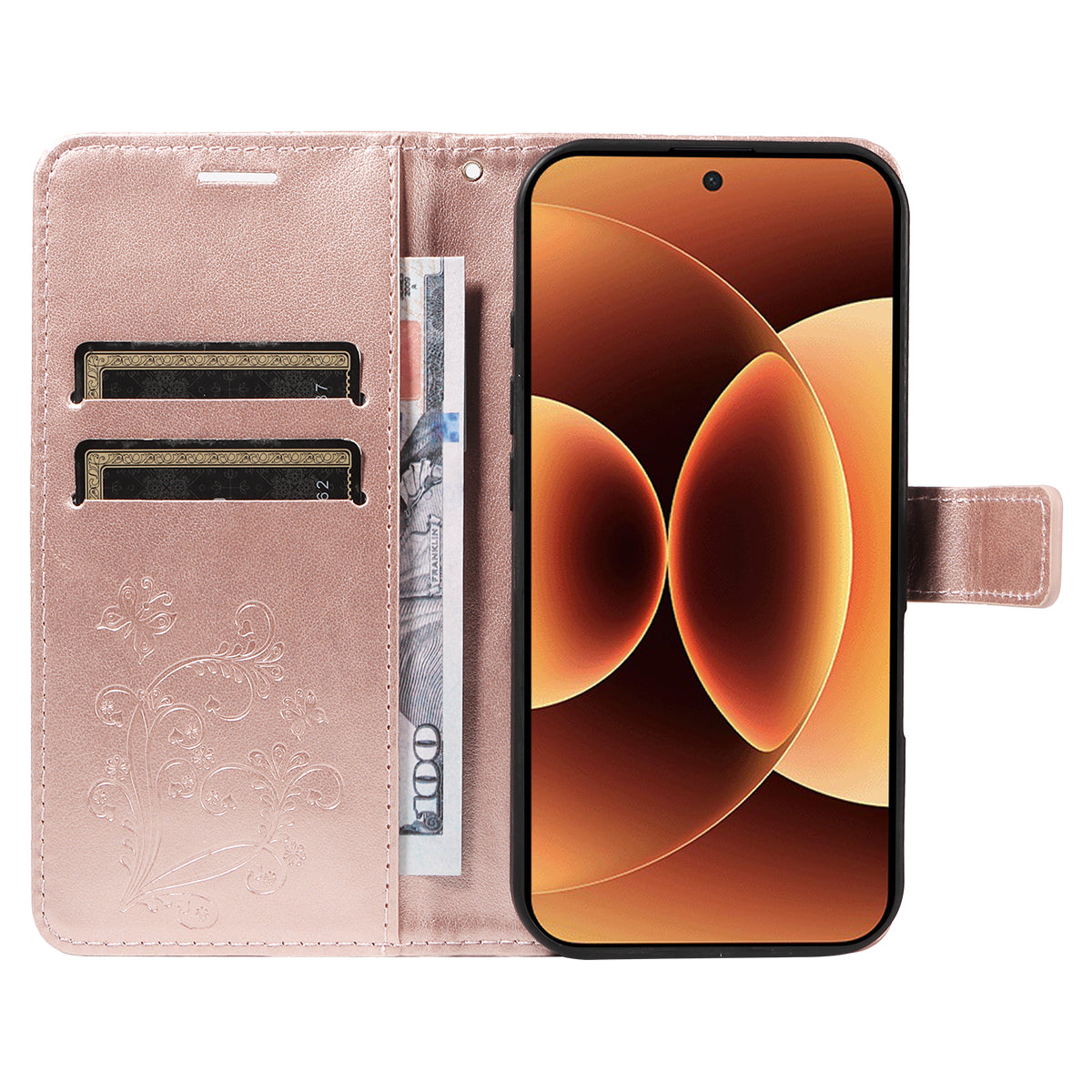 For Xiaomi 17 Pro Max Wallet Case Floral Butterfly Imprinted Leather Phone Cover Stand -  Rose Gold
