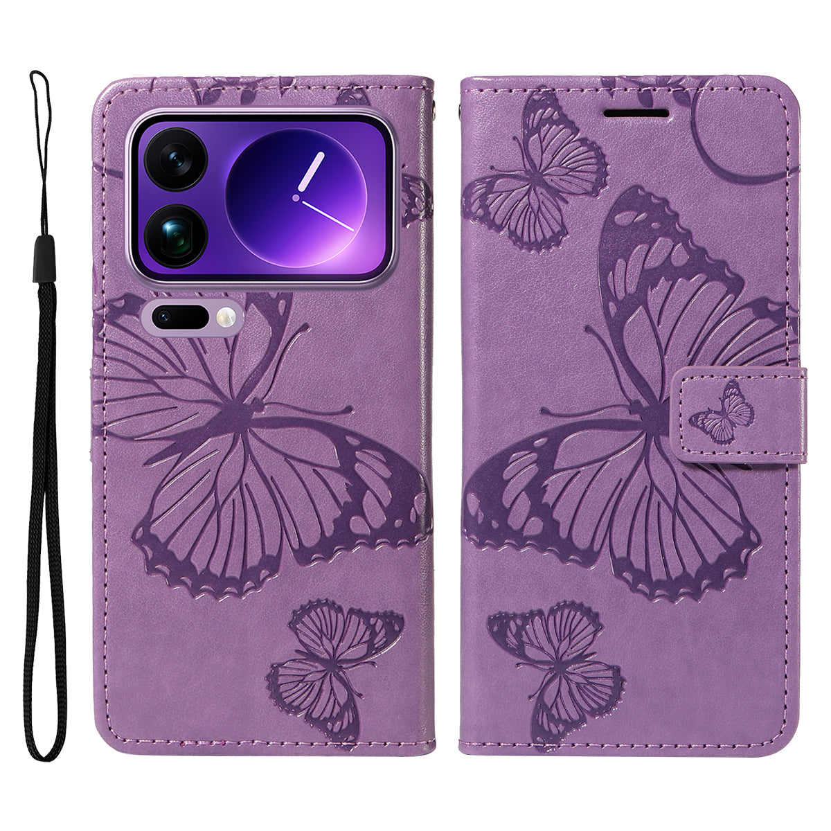 For Xiaomi 17 Pro Max Wallet Case Floral Butterfly Imprinted Leather Phone Cover Stand - Light Purple