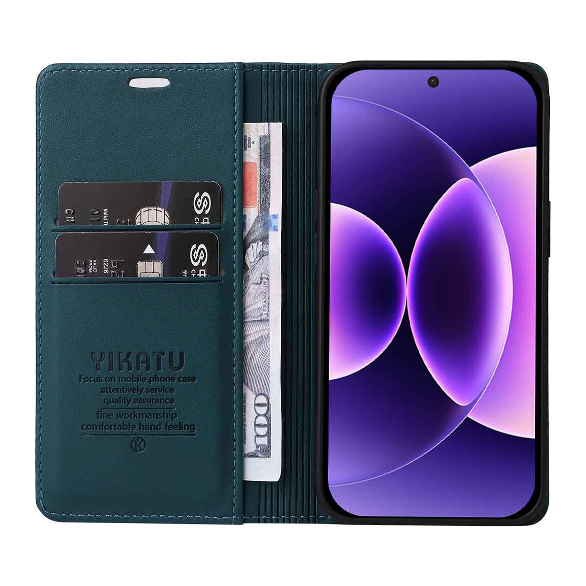 For Xiaomi 17 Pro Phone Cases YIKATU Magnetic Closure PU Leather Mobile Cover - Green