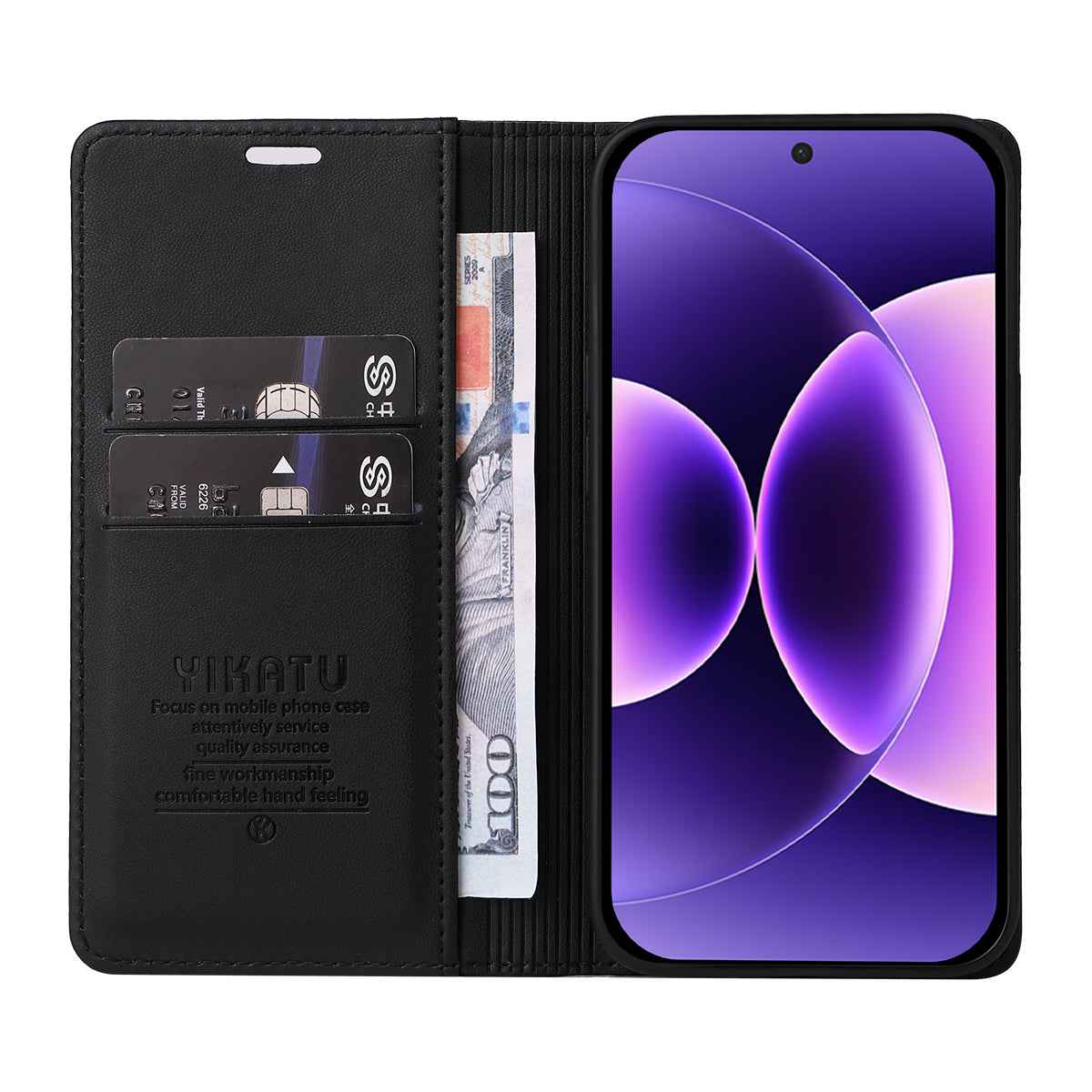 For Xiaomi 17 Pro Phone Cases YIKATU Magnetic Closure PU Leather Mobile Cover - Black