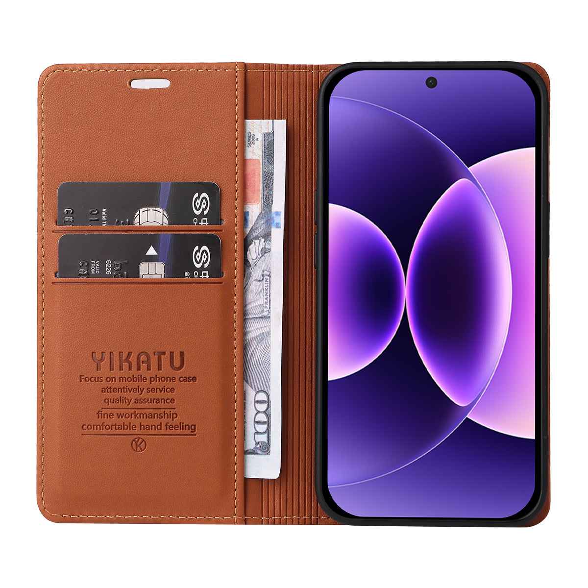 For Xiaomi 17 Pro Phone Cases YIKATU Magnetic Closure PU Leather Mobile Cover - Brown