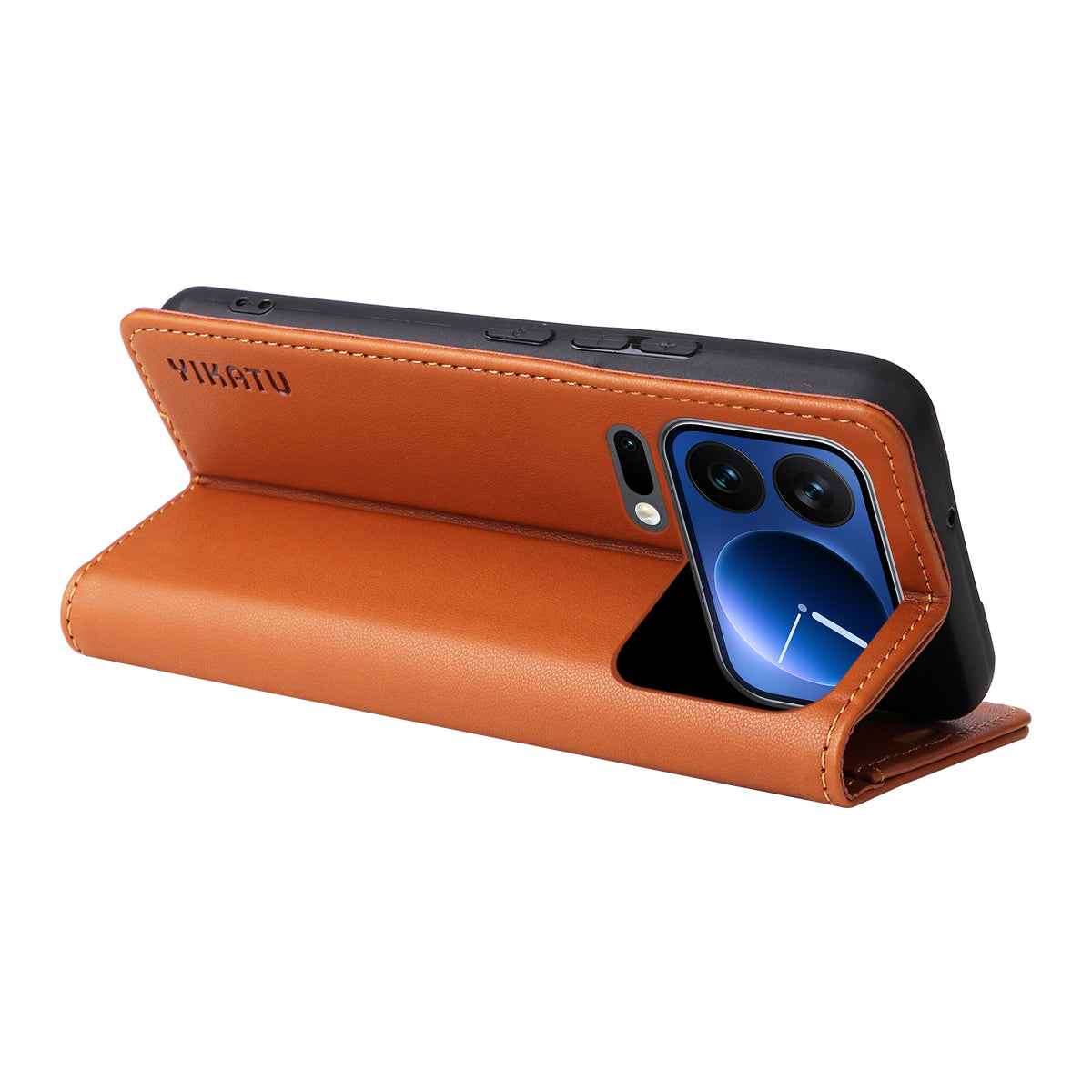 For Xiaomi 17 Pro Phone Cases YIKATU Magnetic Closure PU Leather Mobile Cover - Brown