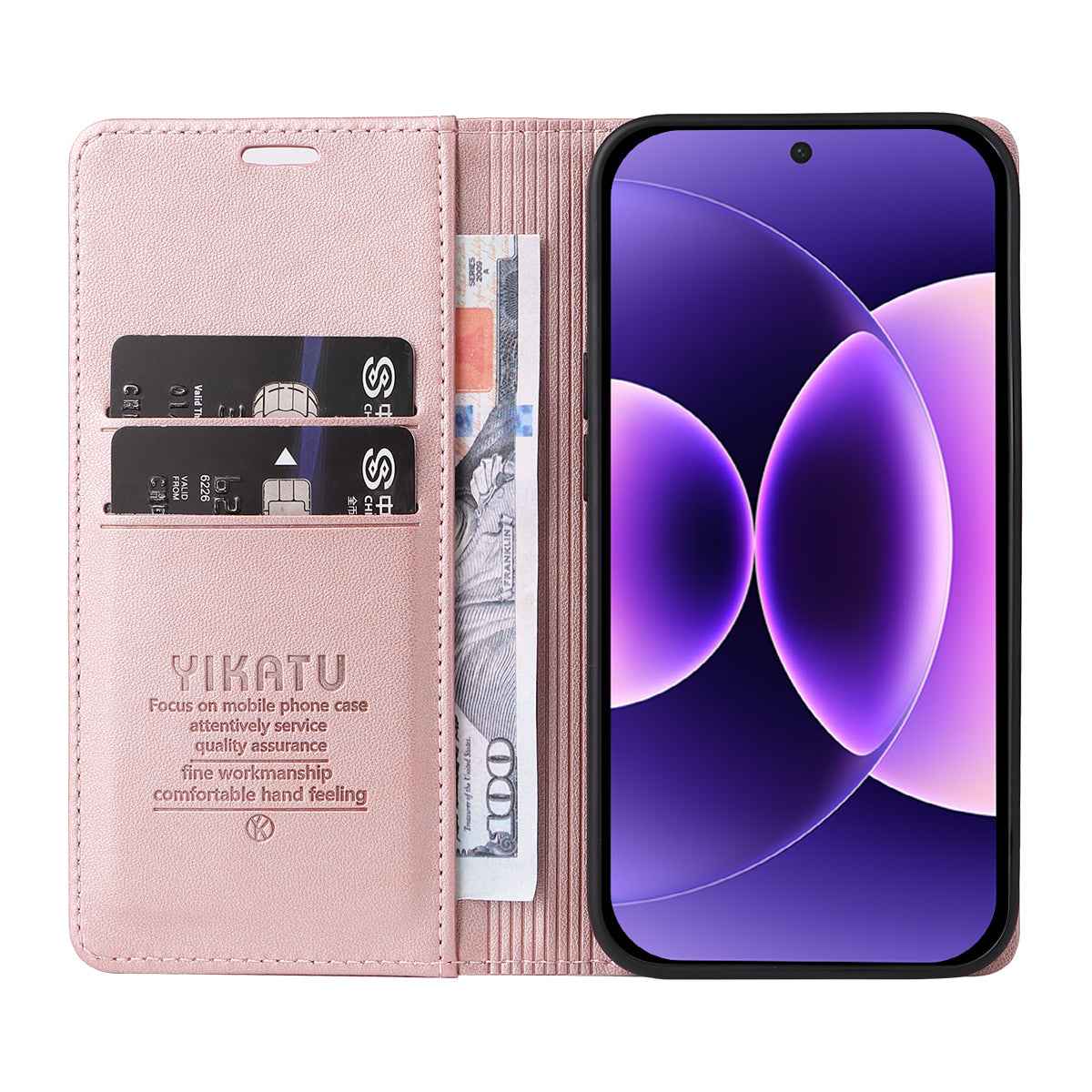 For Xiaomi 17 Pro Phone Cases YIKATU Magnetic Closure PU Leather Mobile Cover -  Rose Gold
