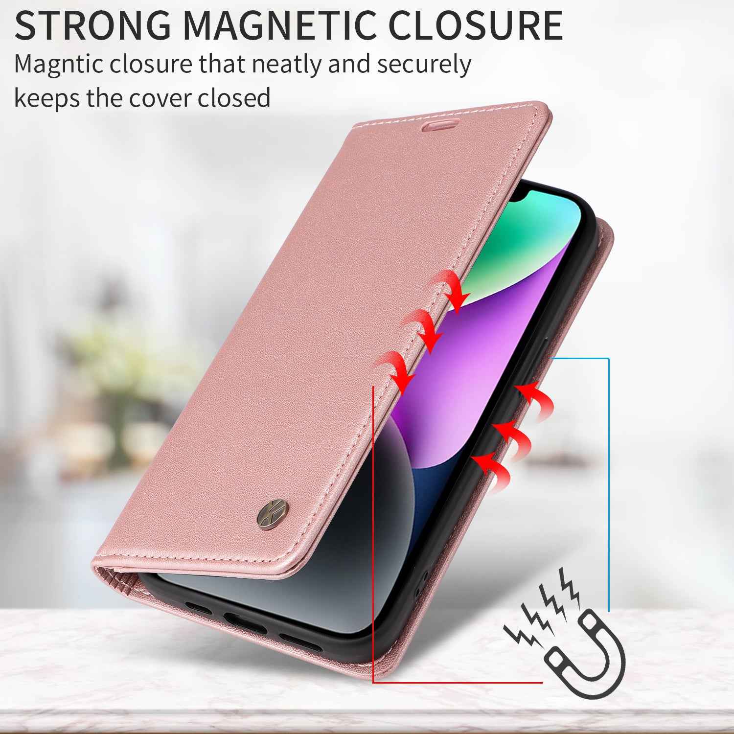 For Xiaomi 17 Pro Phone Cases YIKATU Magnetic Closure PU Leather Mobile Cover -  Rose Gold