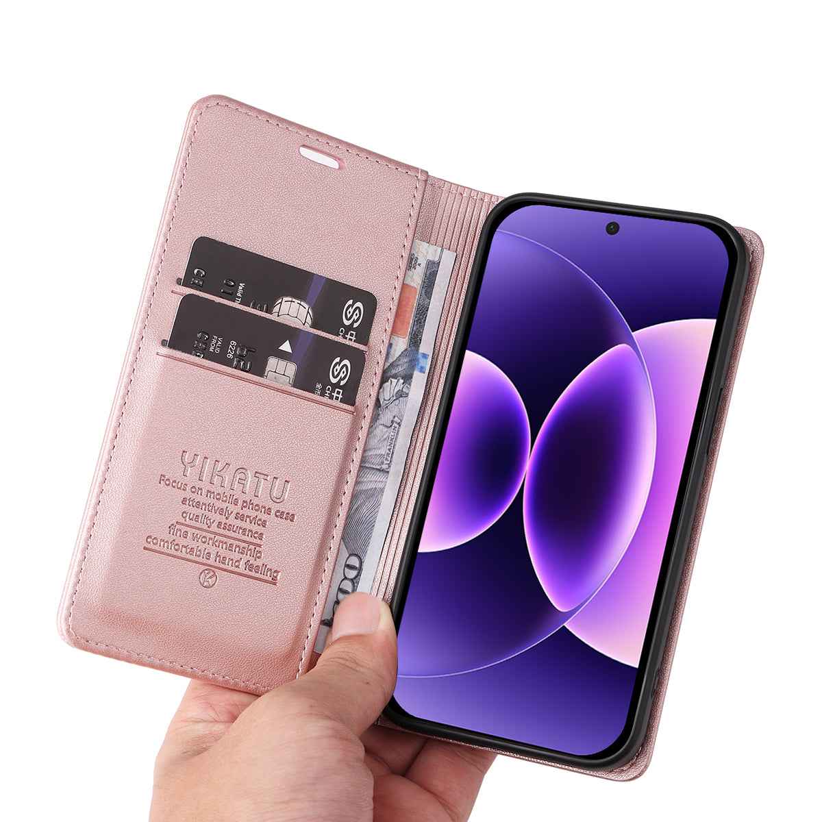 For Xiaomi 17 Pro Phone Cases YIKATU Magnetic Closure PU Leather Mobile Cover -  Rose Gold