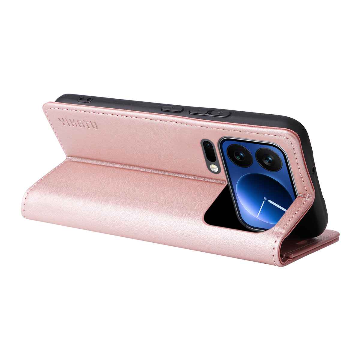 For Xiaomi 17 Pro Phone Cases YIKATU Magnetic Closure PU Leather Mobile Cover -  Rose Gold