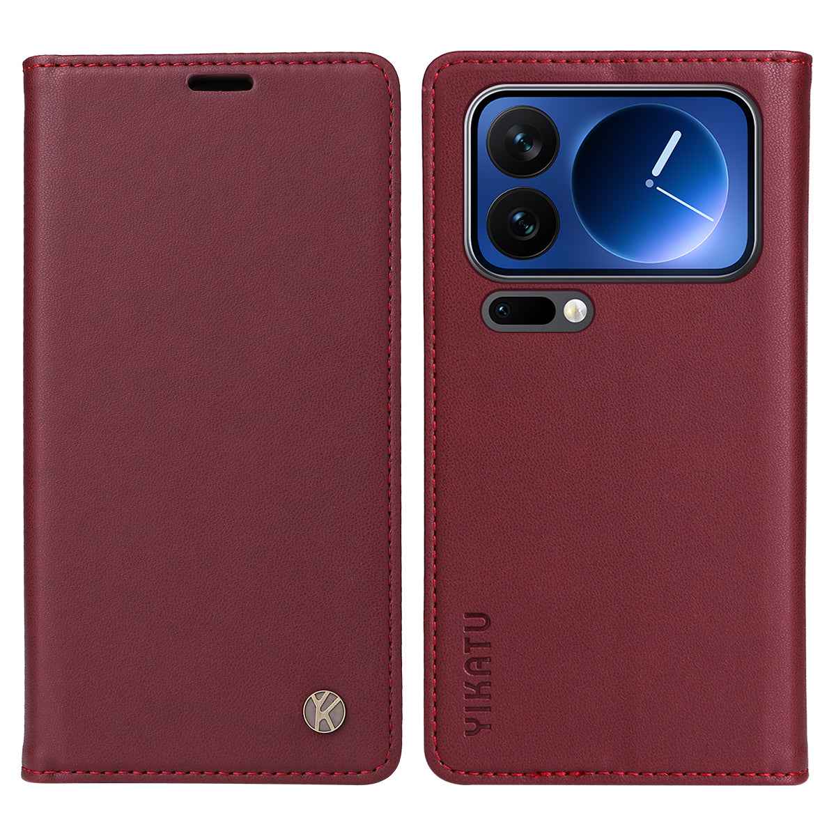 For Xiaomi 17 Pro Phone Cases YIKATU Magnetic Closure PU Leather Mobile Cover - Wine Red