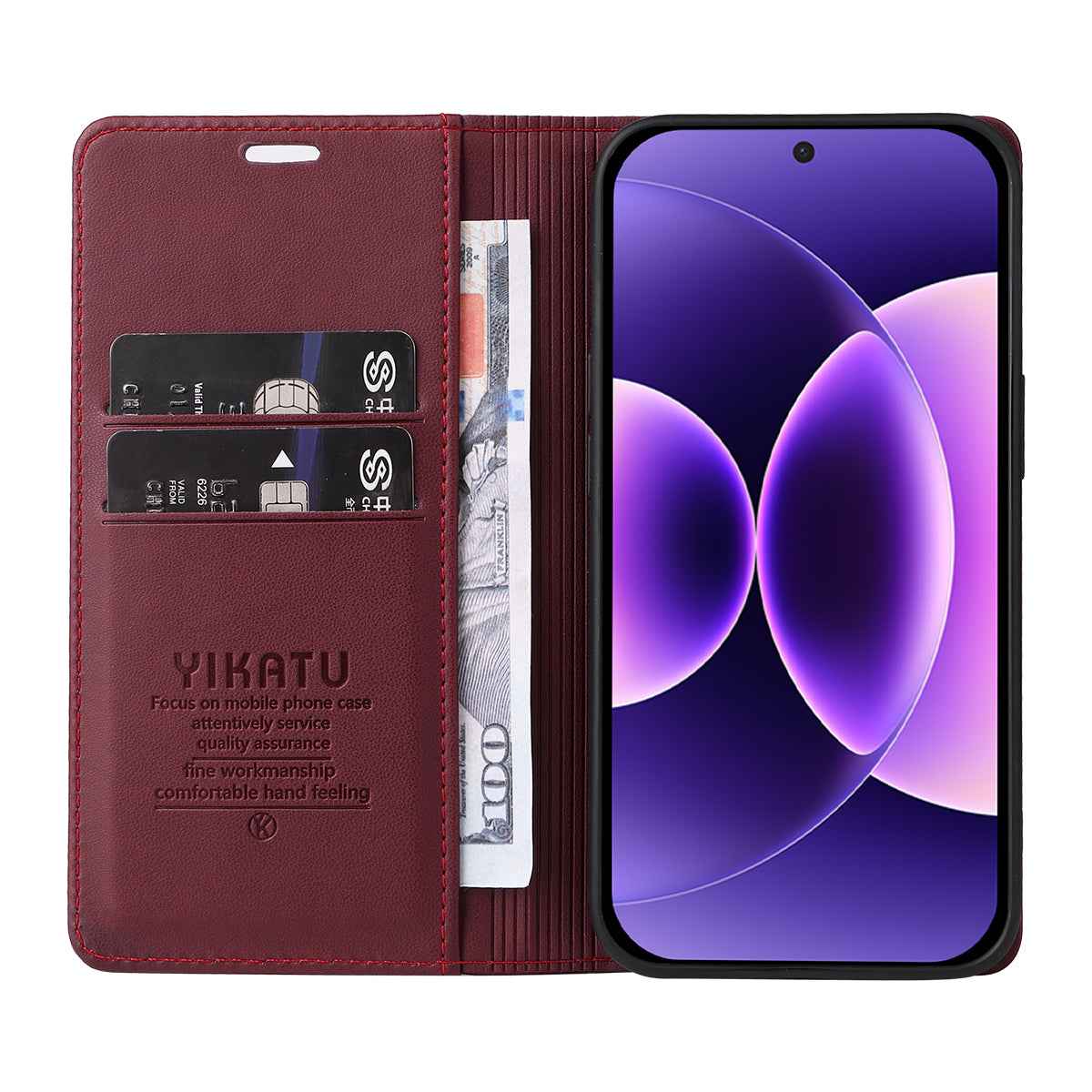 For Xiaomi 17 Pro Phone Cases YIKATU Magnetic Closure PU Leather Mobile Cover - Wine Red