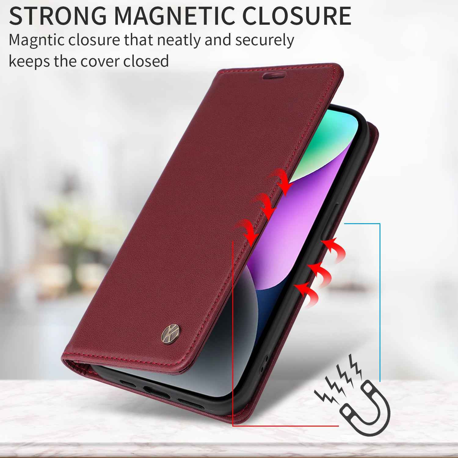 For Xiaomi 17 Pro Phone Cases YIKATU Magnetic Closure PU Leather Mobile Cover - Wine Red