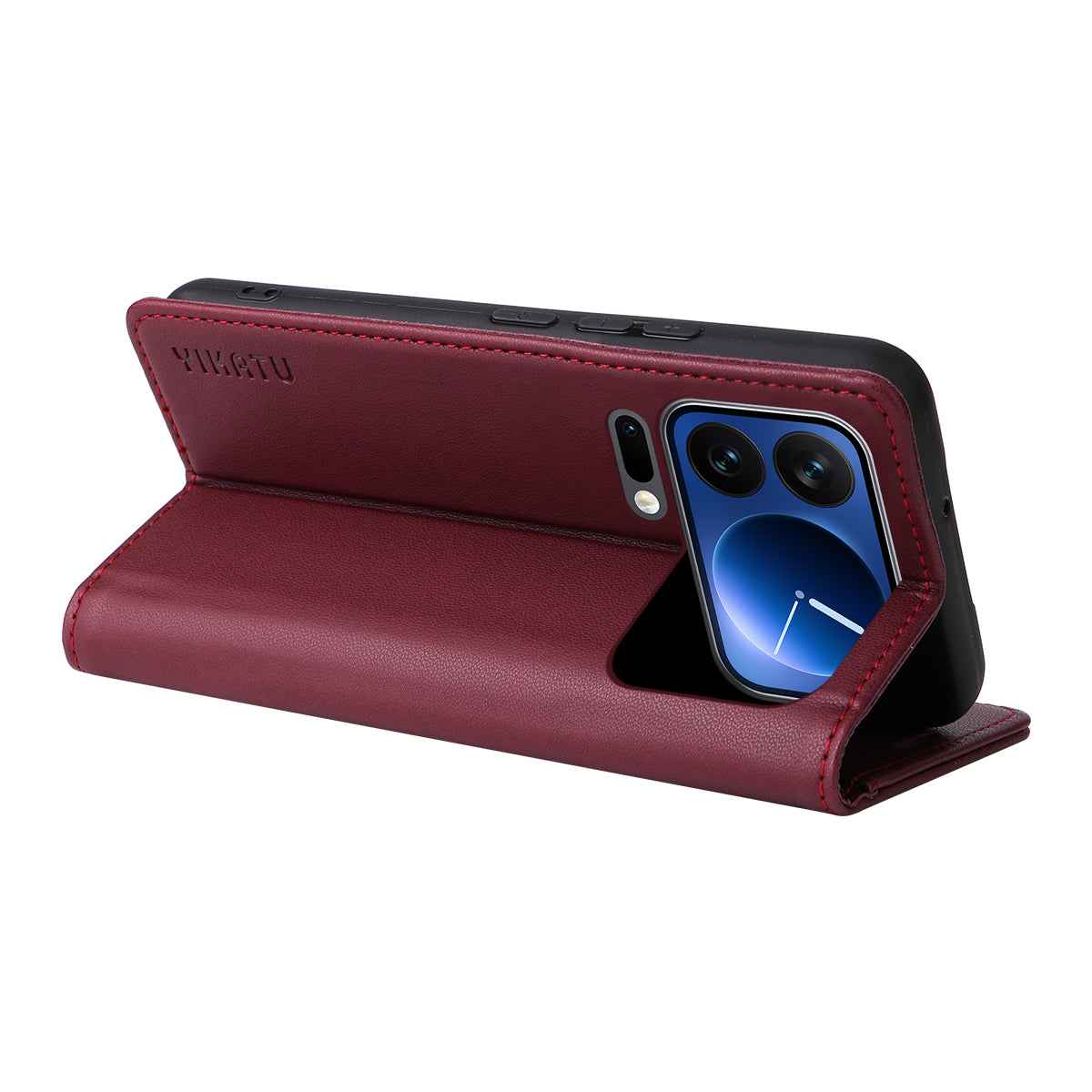 For Xiaomi 17 Pro Phone Cases YIKATU Magnetic Closure PU Leather Mobile Cover - Wine Red