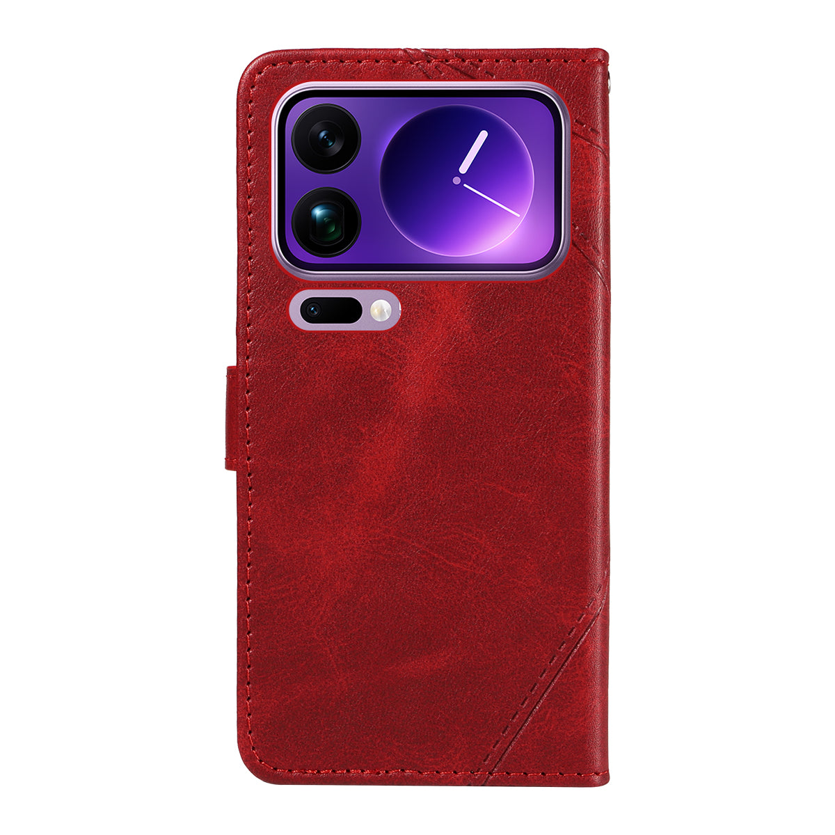 For Xiaomi 17 Pro Max Leather Case Geometric Line Design Wallet Phone Cover with Wrist Strap - Red