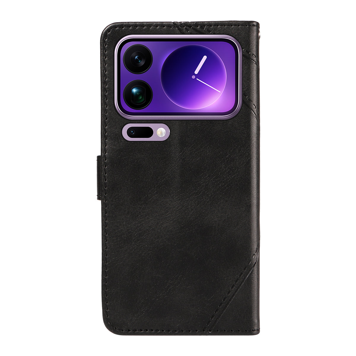 For Xiaomi 17 Pro Max Leather Case Geometric Line Design Wallet Phone Cover with Wrist Strap - Black