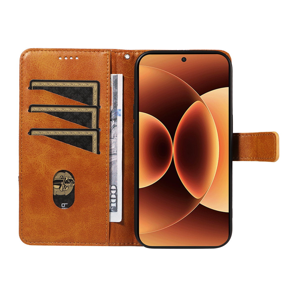 For Xiaomi 17 Pro Max Leather Case Geometric Line Design Wallet Phone Cover with Wrist Strap - Brown