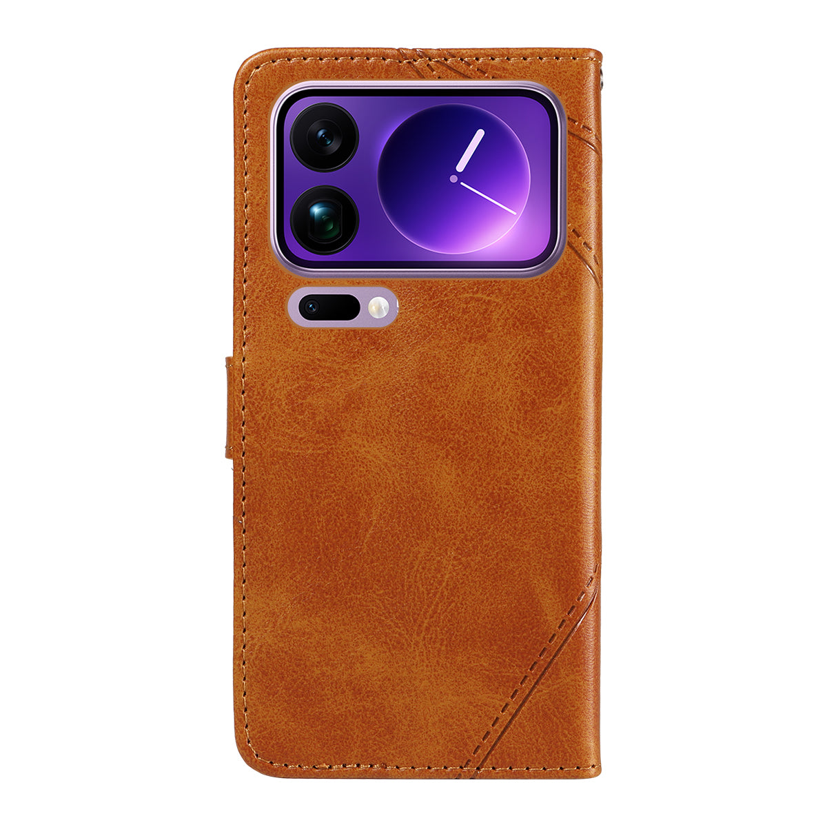 For Xiaomi 17 Pro Max Leather Case Geometric Line Design Wallet Phone Cover with Wrist Strap - Brown