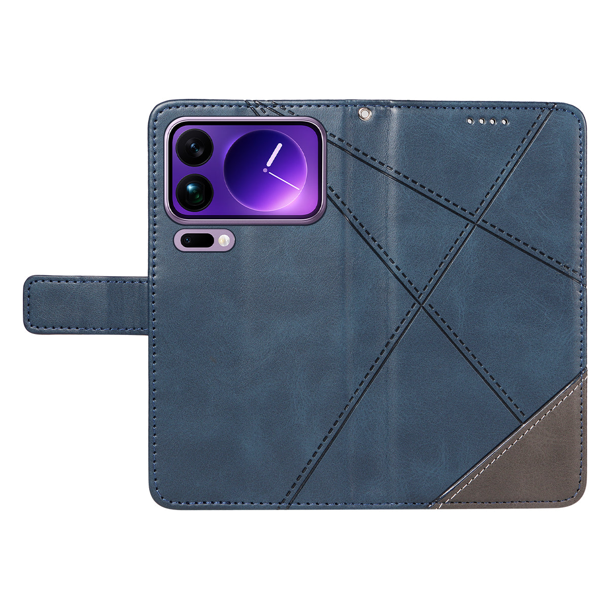 For Xiaomi 17 Pro Max Leather Case Geometric Line Design Wallet Phone Cover with Wrist Strap - Blue