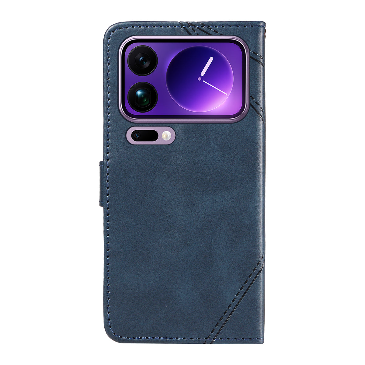 For Xiaomi 17 Pro Max Leather Case Geometric Line Design Wallet Phone Cover with Wrist Strap - Blue