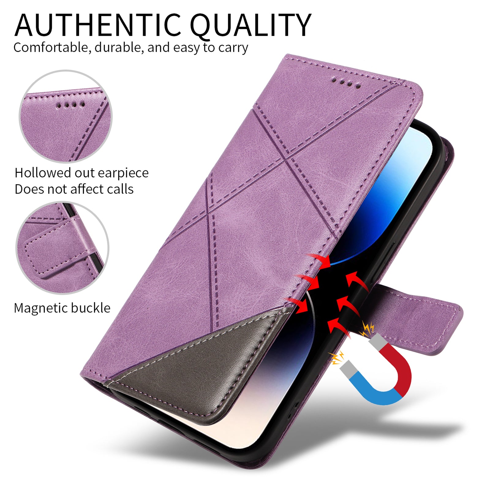 For Xiaomi 17 Pro Max Leather Case Geometric Line Design Wallet Phone Cover with Wrist Strap - Purple