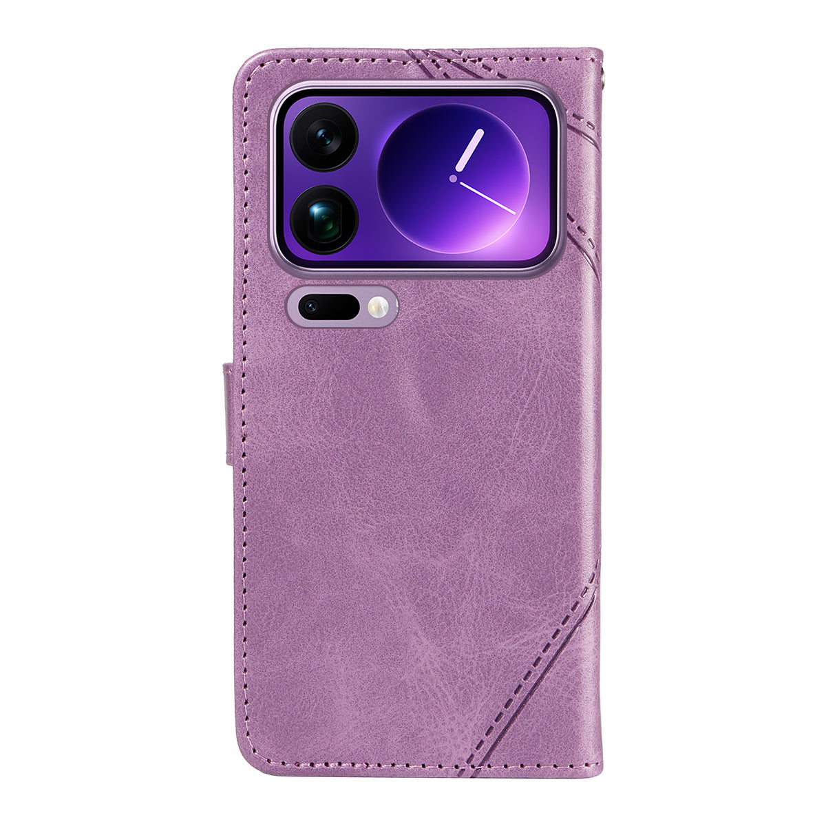 For Xiaomi 17 Pro Max Leather Case Geometric Line Design Wallet Phone Cover with Wrist Strap - Purple