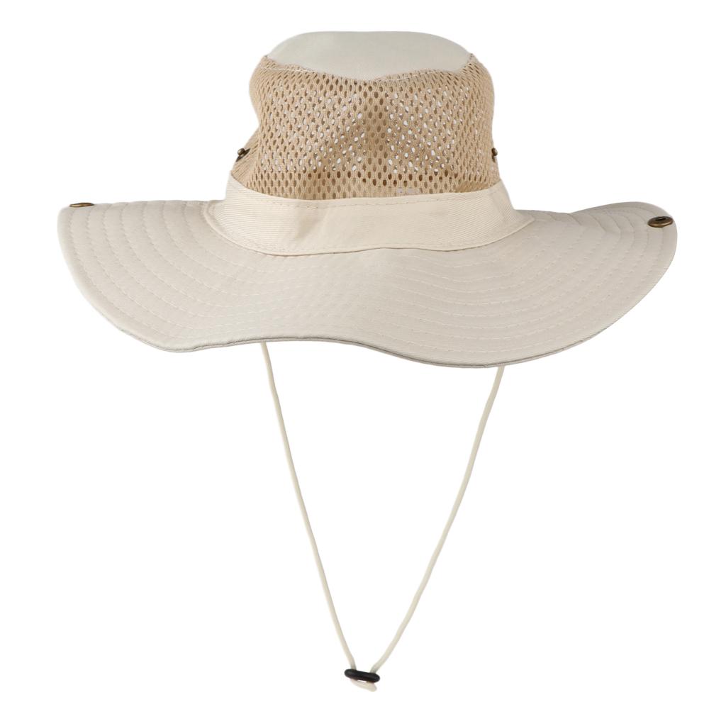 Outdoor Mesh Boonie Hat Wide Brim Breathable Hunting Fishing Safari Sun Hat Beige
