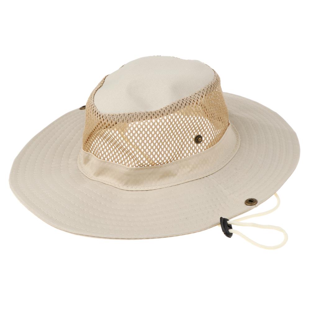 Outdoor Mesh Boonie Hat Wide Brim Breathable Hunting Fishing Safari Sun Hat Beige